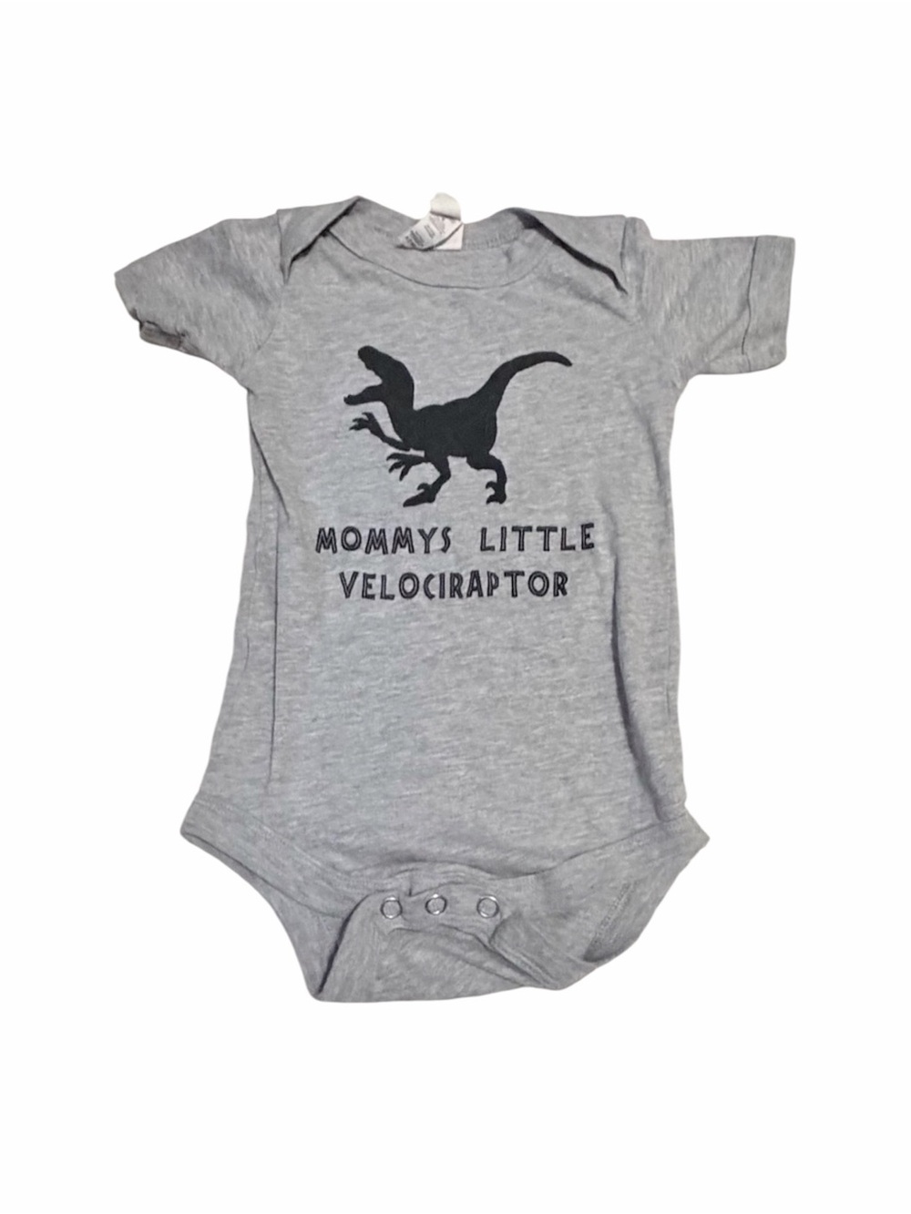 Bella canvas Mommy's Little Velociraptor Gray Baby bodysuit size 6-12 months
